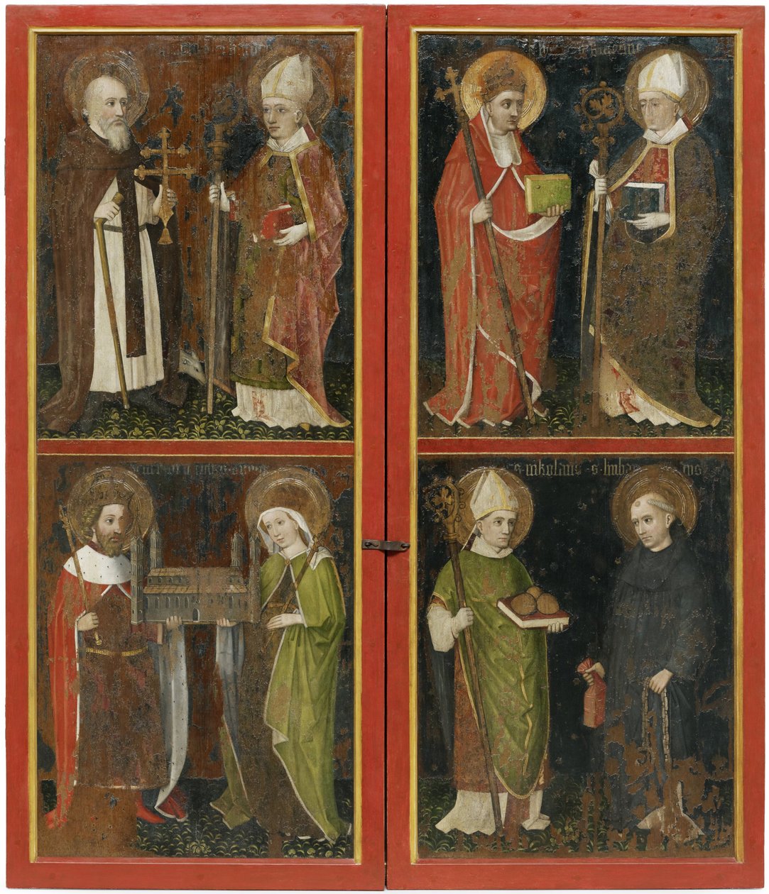 Anthony the Abbed og Erhard av Regensburg Sixtus II og Servatius Henry II og Cunigunde Saint Nicholas and Leonard, ca. 1448 av Workshop of the Wolfgang Retable