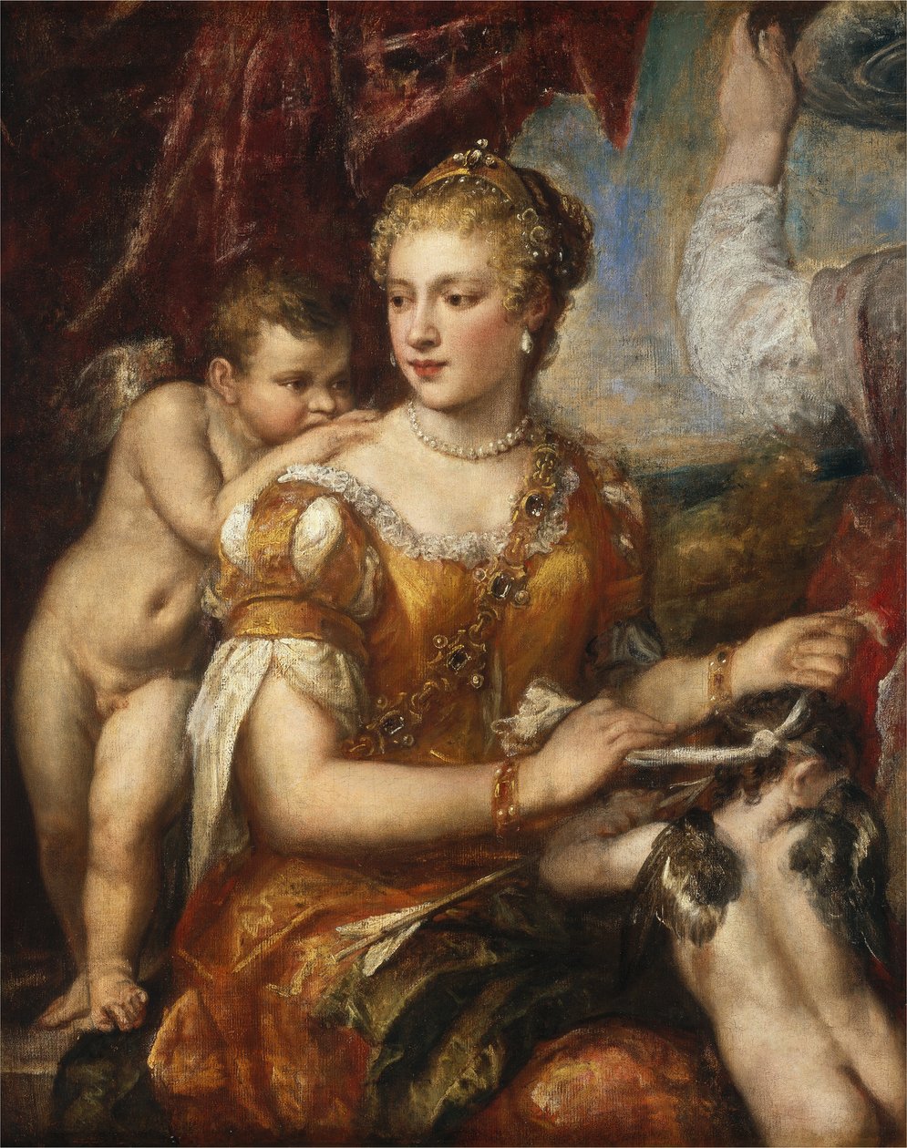 Venus Amor for bind for øynene av Workshop or Follower of Titian