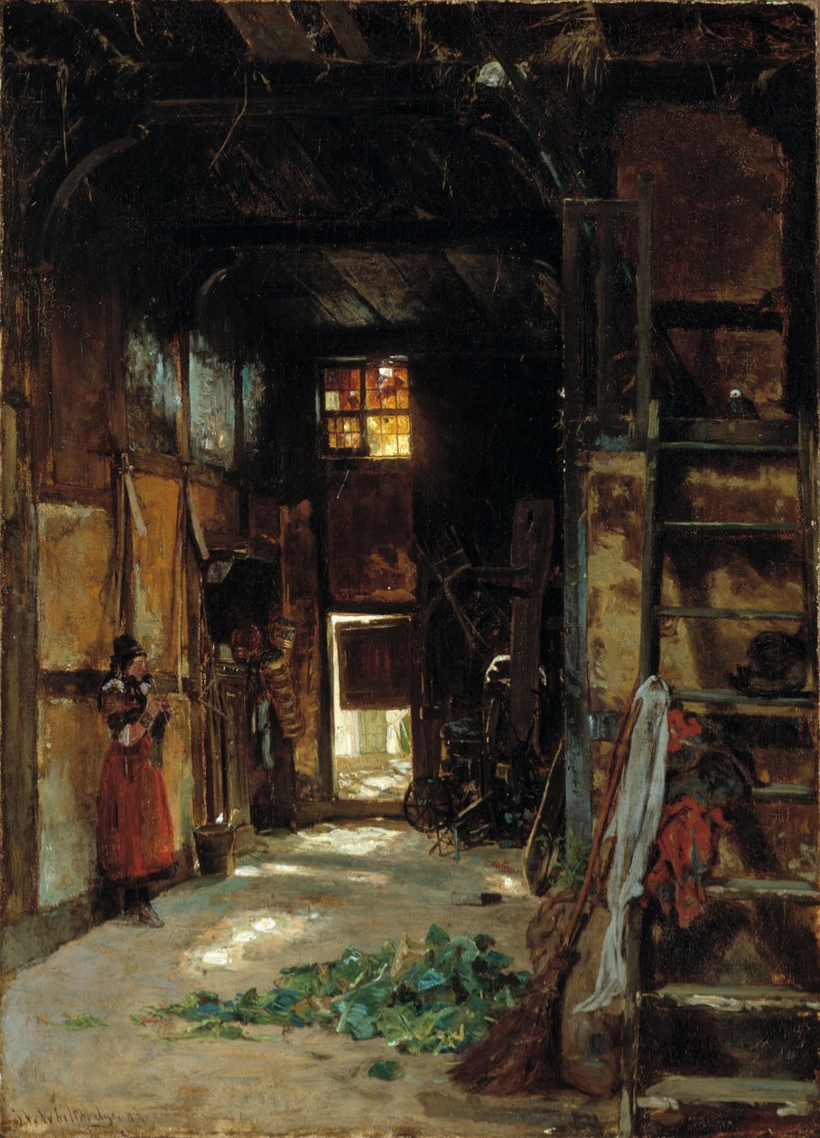 Interiør i en Westfalsk hytte, 1852. av Worthington Whittredge
