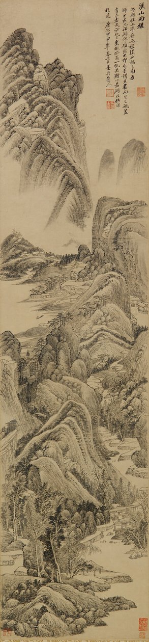 Bekker og fjell etter regn, Qing-dynastiet, 1704 (blekk på papir) av Wu Li
