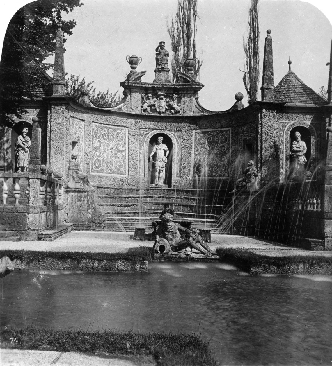 Fontene, Hellbrunn slott, Salzburg, Østerrike, ca 1900. av Wurthle and Sons