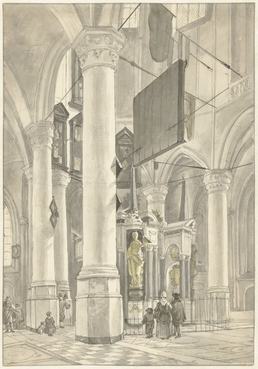 Utsikt i Nieuwe Kerk i Delft, med gravmonumentet til William av Orange av Wybrand Hendriks