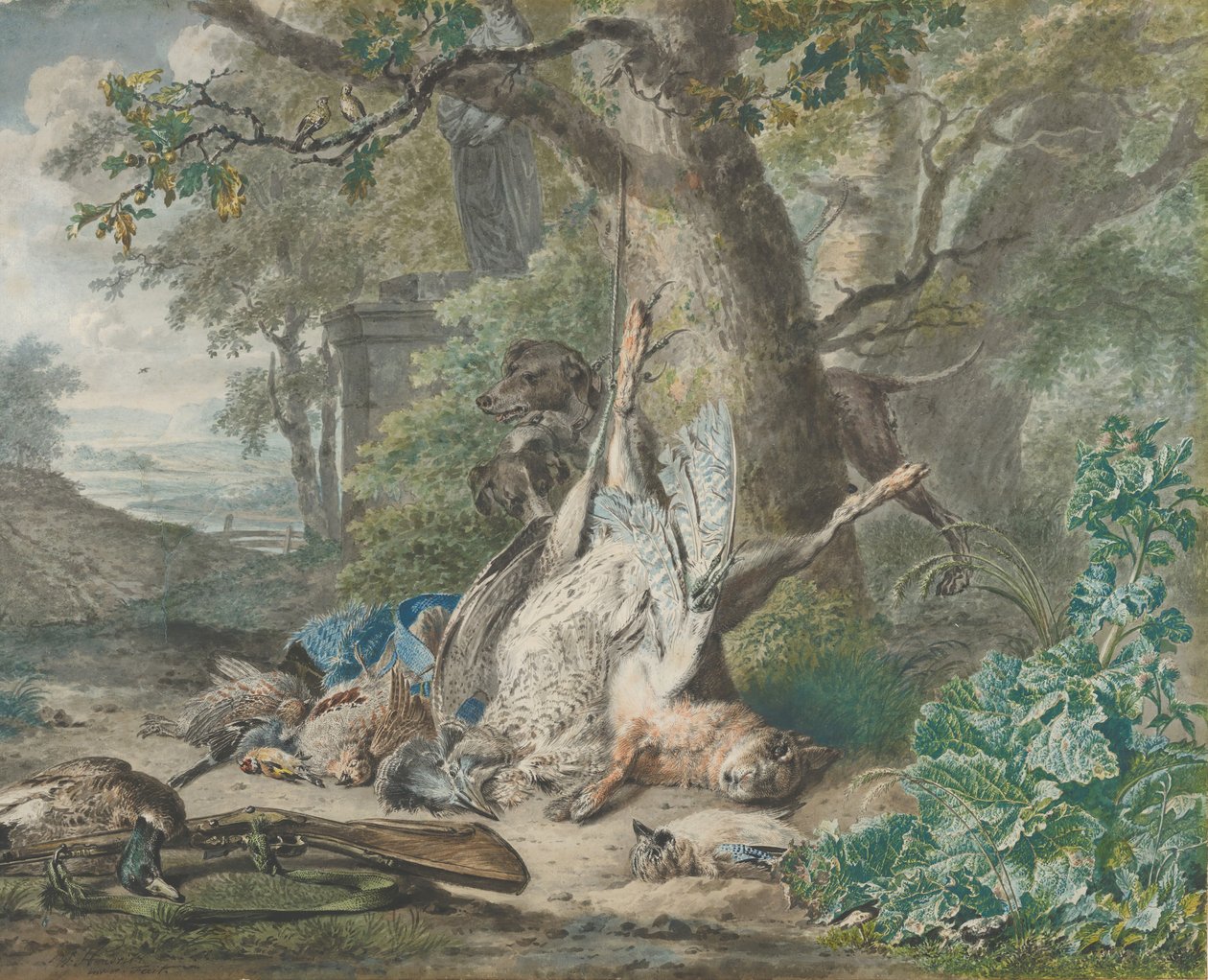 Jakt stilleben i en skog, 1784. av Wybrand Hendriks
