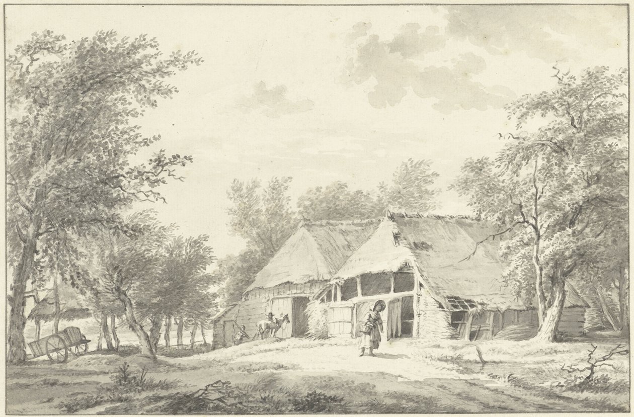 Landskap med gård og kvinne med kurv av Wybrand Hendriks