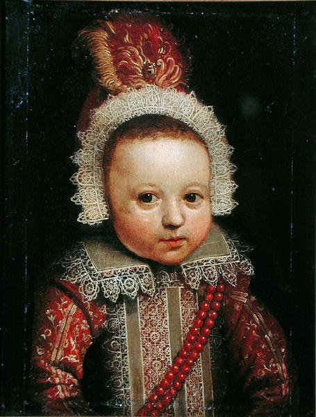 Portrett av et spedbarn (olje på panel) av Wybrand Simonsz. de Geest