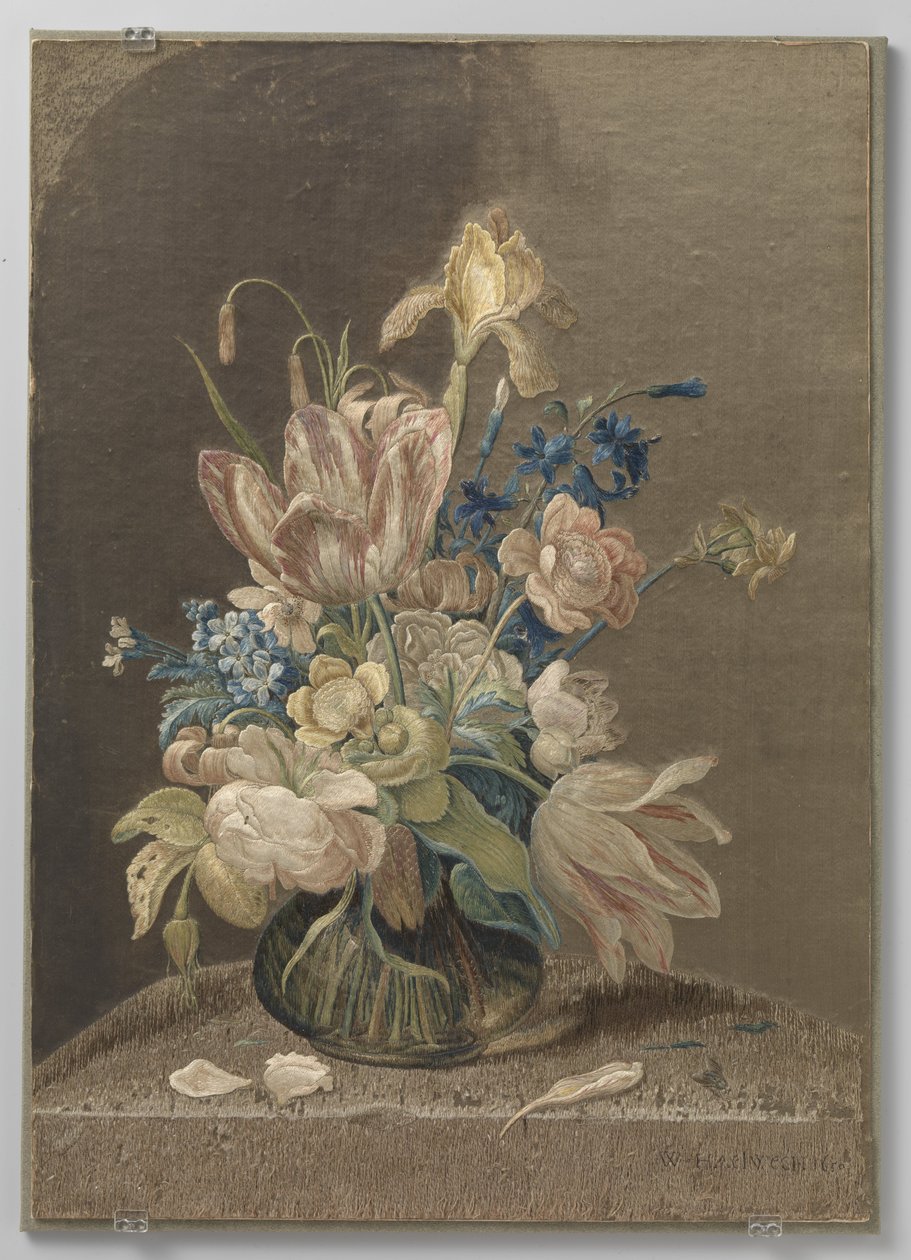 Flerfarget brodert silketableau av Wynant Haelwegh