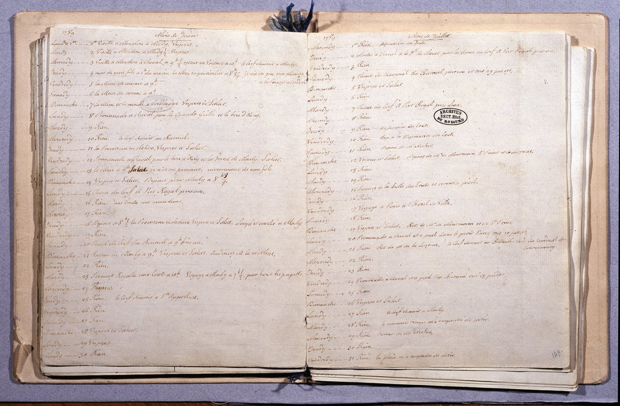 Journal of Louis XVI. Juni og juli måned 1789. Notatbok 17X21 cm. Arkiv Nationales. Paris av XVI Louis