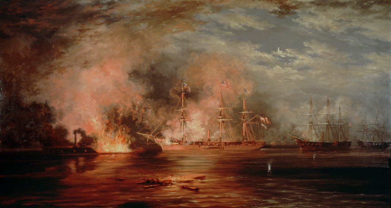 Farragut passerer fortene under New Orleans, 1862 (re CH204254) av Xanthus Russell Smith