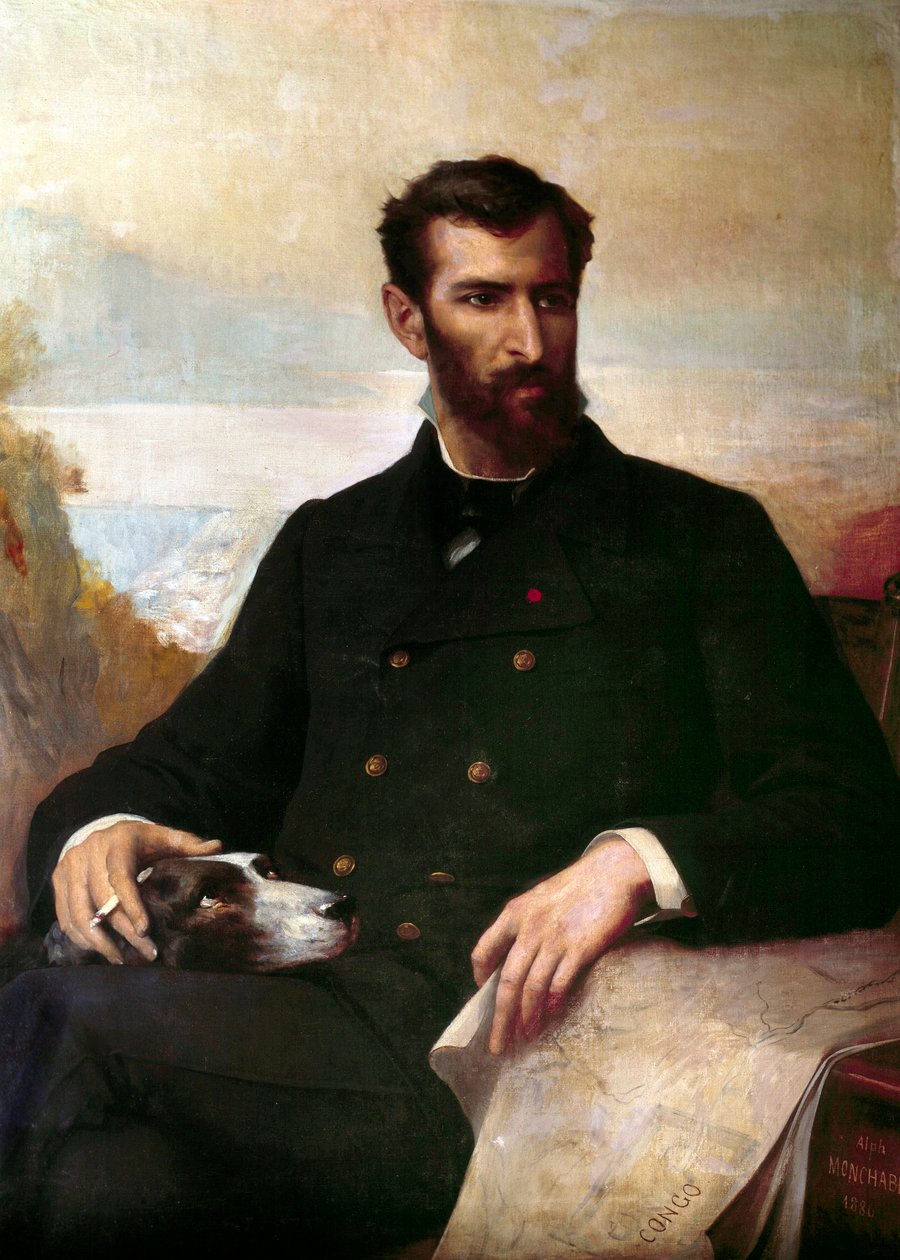 Portrett av Pierre Savorgnan de Brazza (1852-1905), av italiensk opprinnelse, fransk oppdagelsesreisende i Ekvatorial-Afrika. maleri av Alphonse Monchablon (1835-1907) 1886 Paris, afrikansk og oseanisk kunst av Xavier Alphonse Monchablon