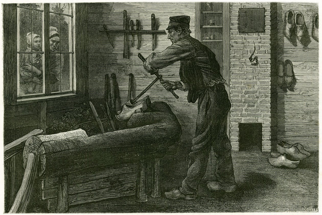 Sabotøren til Terneuzen, har etablert seg, forstørrer og graver veden ved hjelp av pukk. Gravering av X.Mellery, etter naturen, for å illustrere historien "" Belgia", i 1888, av Camille Lemonnier (1844-1913), kunstkritiker og forfatter. Publisert i Til av Xavier Mellery