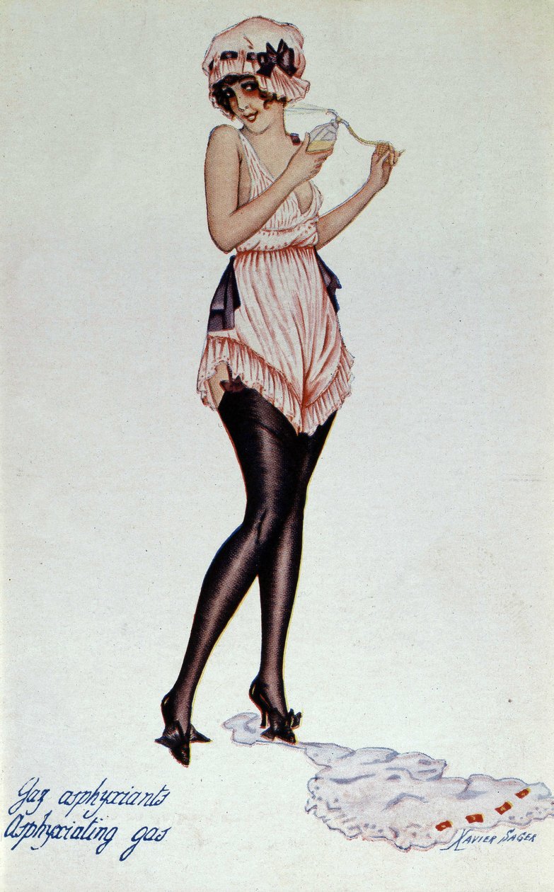 Modellkorsett rundt 1830 og dør - strømpebånd. Av Xavier Sager (1870-1930) I "" Korsettet i kunst og moral fra 18. til 19."" av F. Libron og H. Clouzot av Xavier Sager