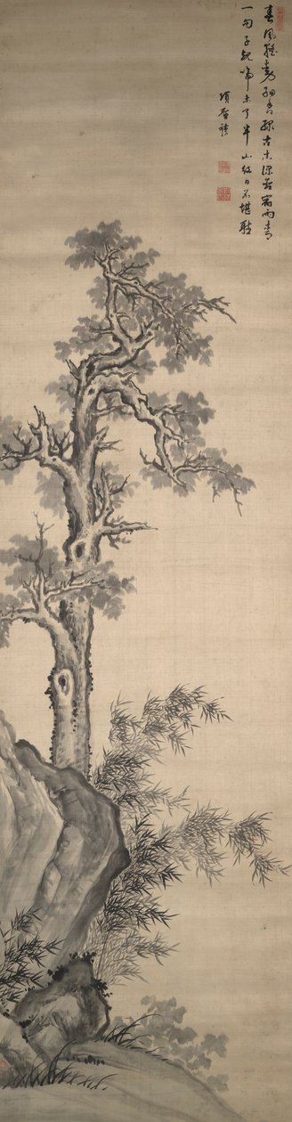 Wutong-tre, bambus og stein av Xiang Shengmo