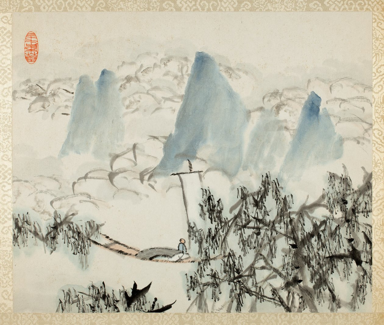Landscape with Figure, fra et album med Landscapes and Calligraphy for Liu Songfu av Xugu