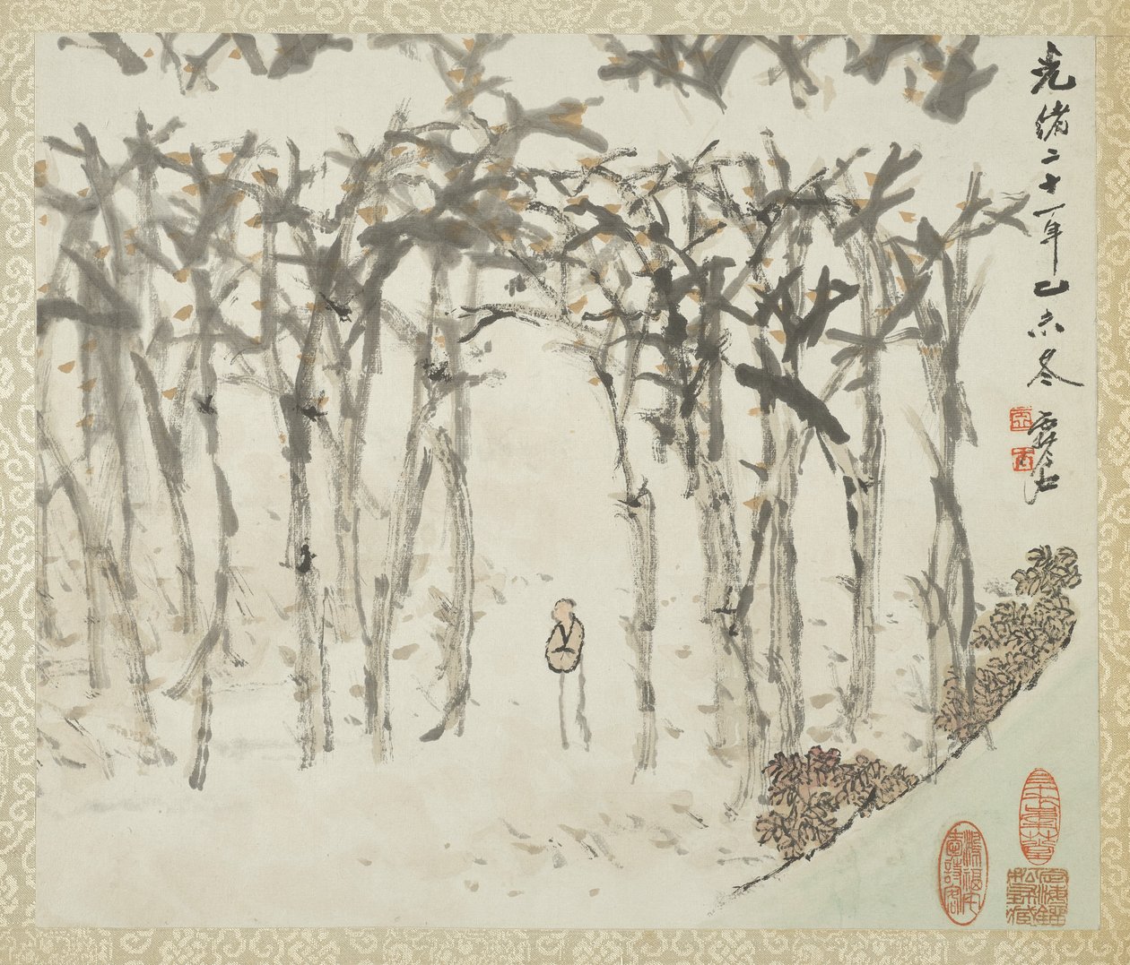 Landskap med figur, fra et album med landskap og kalligrafi for Liu Songfu, 1895-96 av Xugu