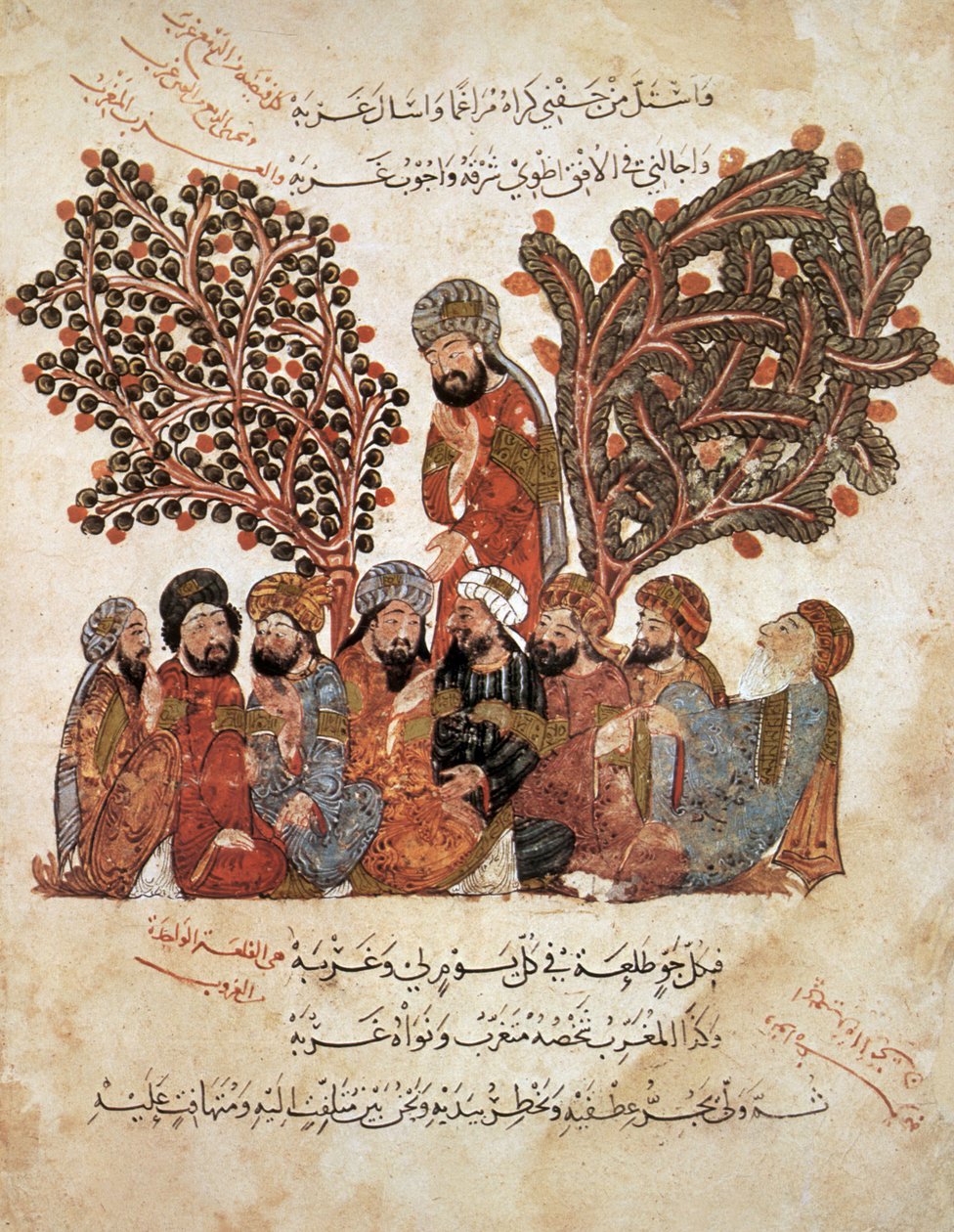 Ms Ar 5847 f.51, Al-Harith skiller seg fra sine ledsagere, fra Al Maqamat av Al Hariri, ca. 1240 (gouache på vellum) av Yahya ibn Mahmud Al Wasiti