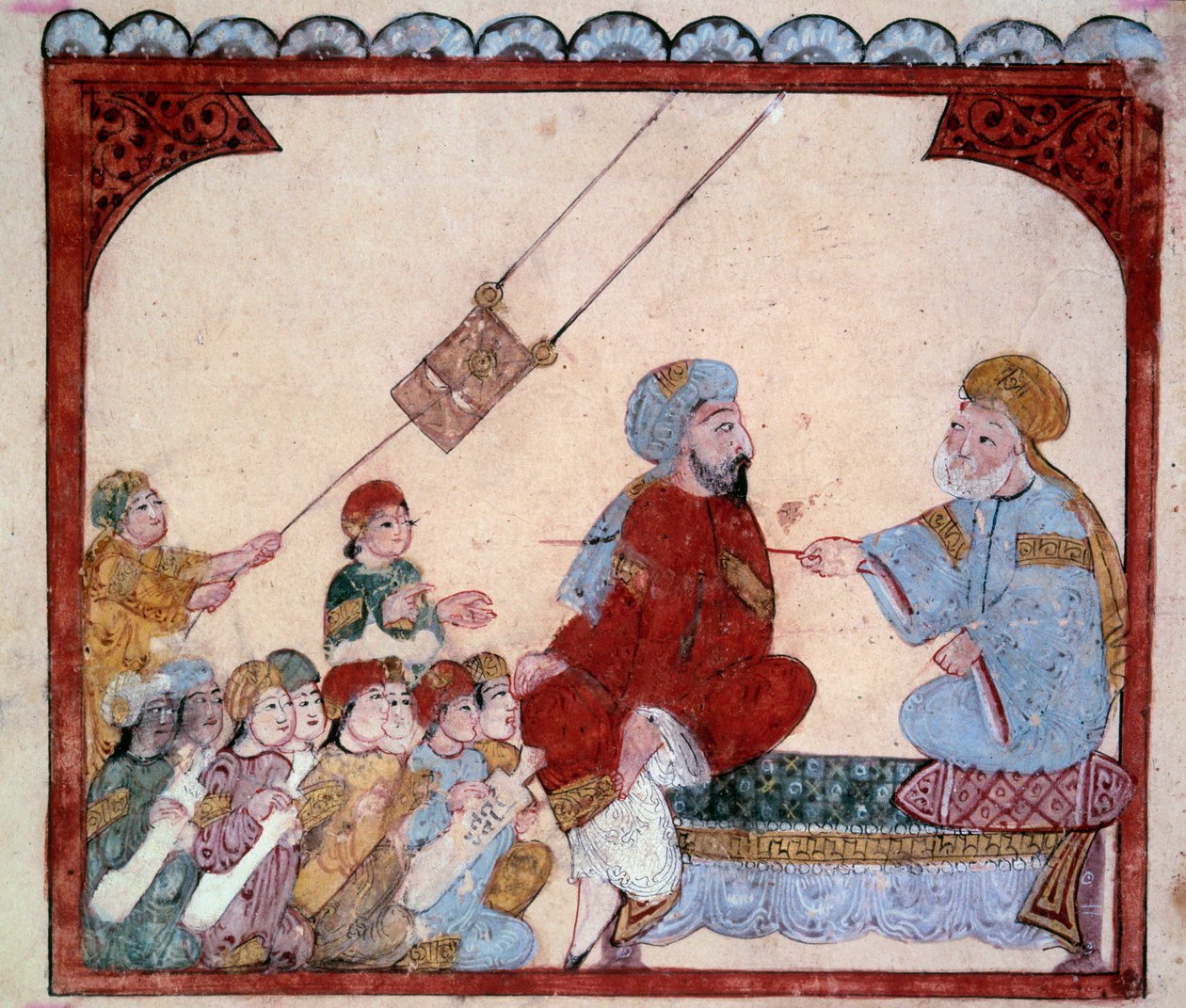 The Wandering Navigator Abu-Zayd (Abu Zayd, Abu Zayd) Miniatyrlærer fra "" Maqamat"" (Seances) av Abu Mohammed al-Kasim ibn Ali Hariri (eller Al-Hariri eller Al Hariri) (1054-1122). Yahya Mahmud al-Wasiti (al-Wasiti) i 1237, Paris, Paris, f av Yahya ibn Mahmud Al Wasiti