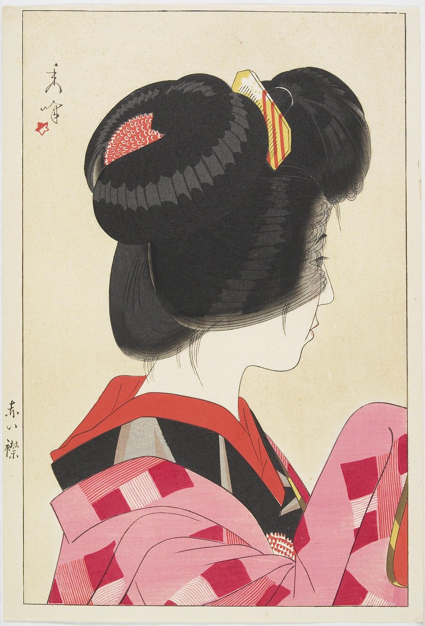Rød krage, 1928 (farget treblokktrykk) av Yamakawa Shuho