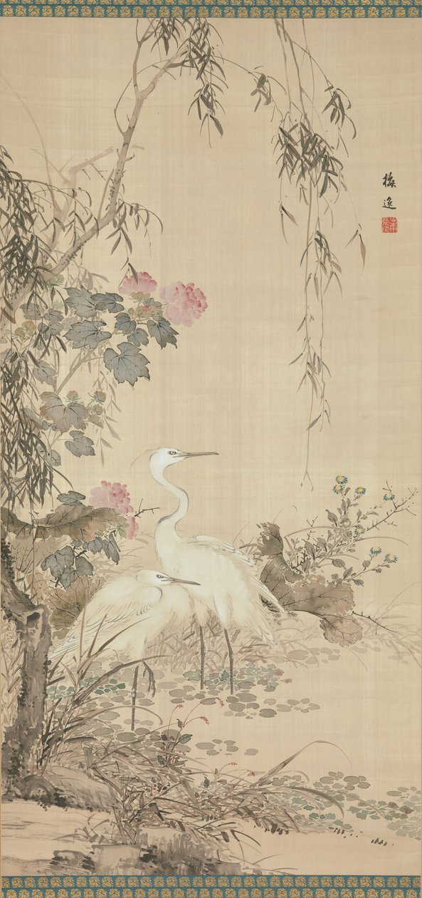 Egrets, Peonies and Willows, tidlig på 1800-tallet. av Yamamoto Baiitsu