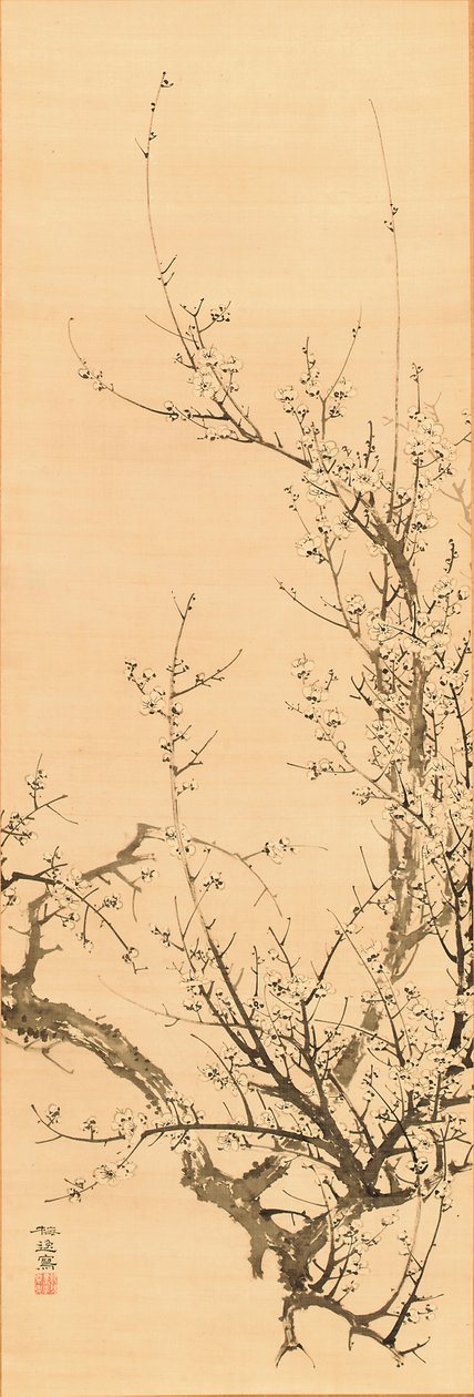 Plomme, før 1856 (blekk på silke) av Yamamoto Baiitsu