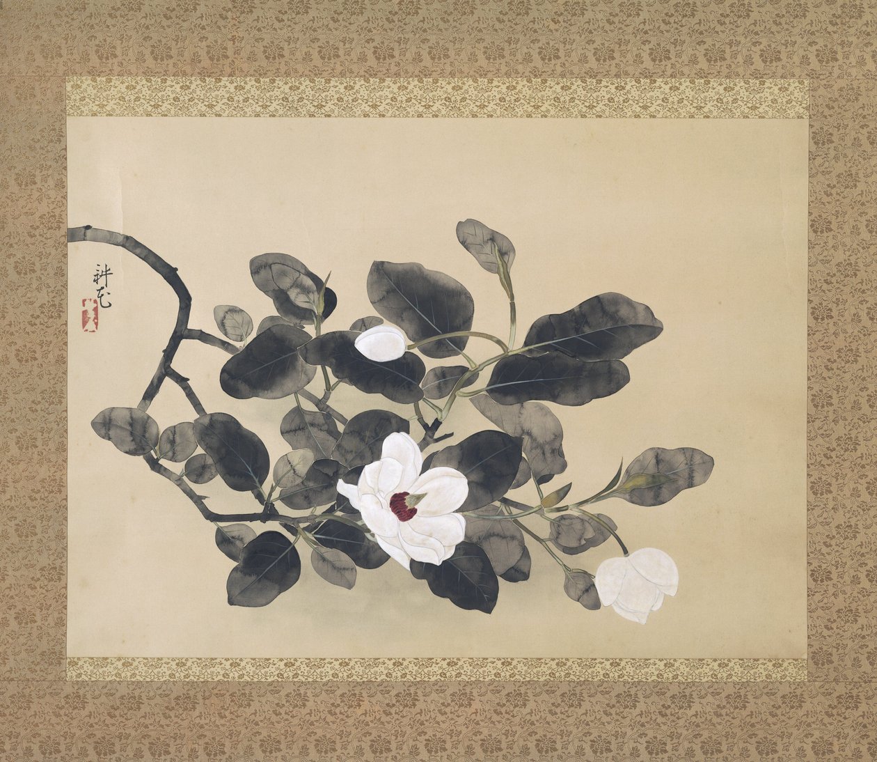 Magnolia-gren, hengende rulle, 1933 av Yamamura Koka