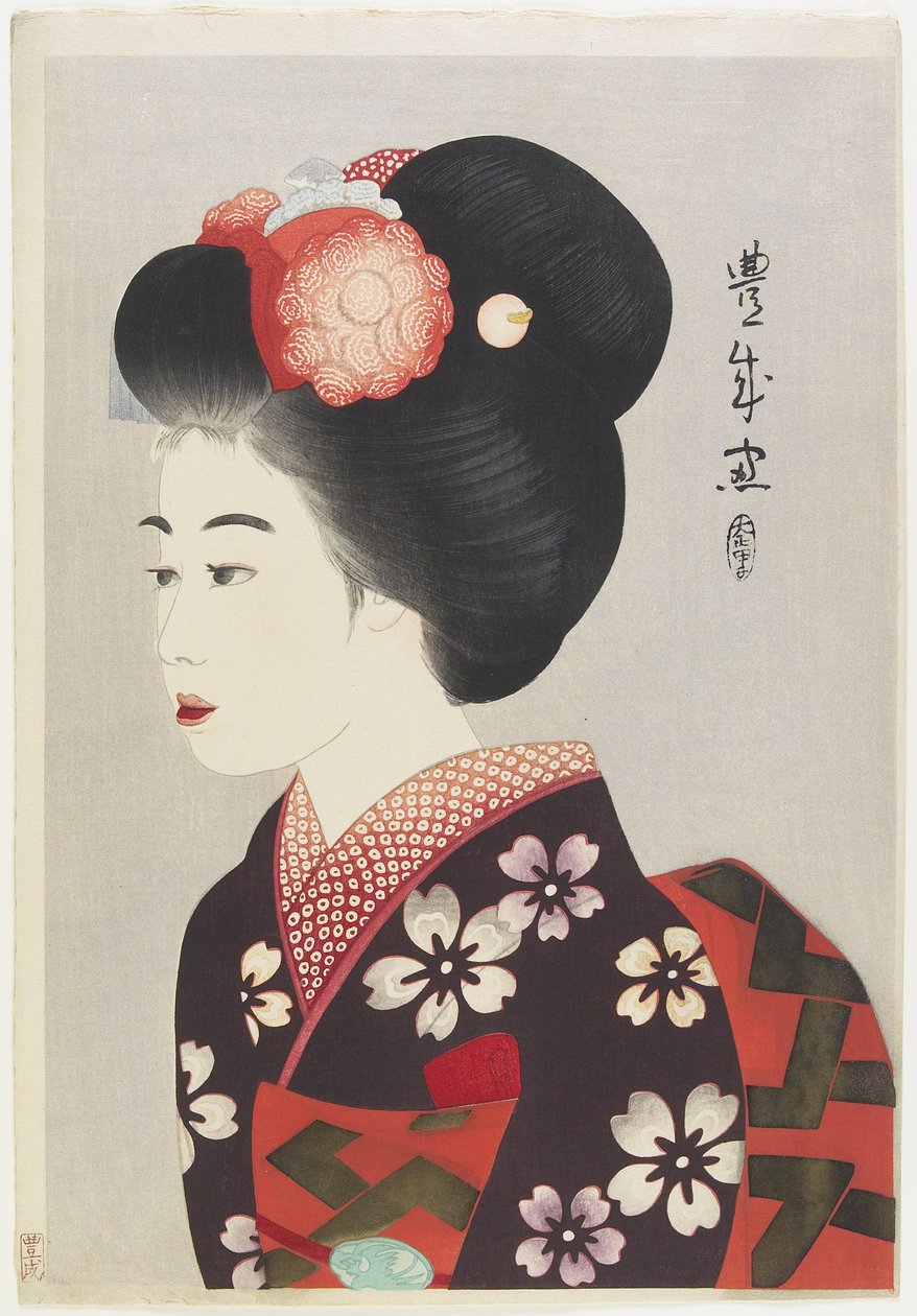 Maiko Girl, 1924 (farget treblokktrykk) av Yamamura Koka