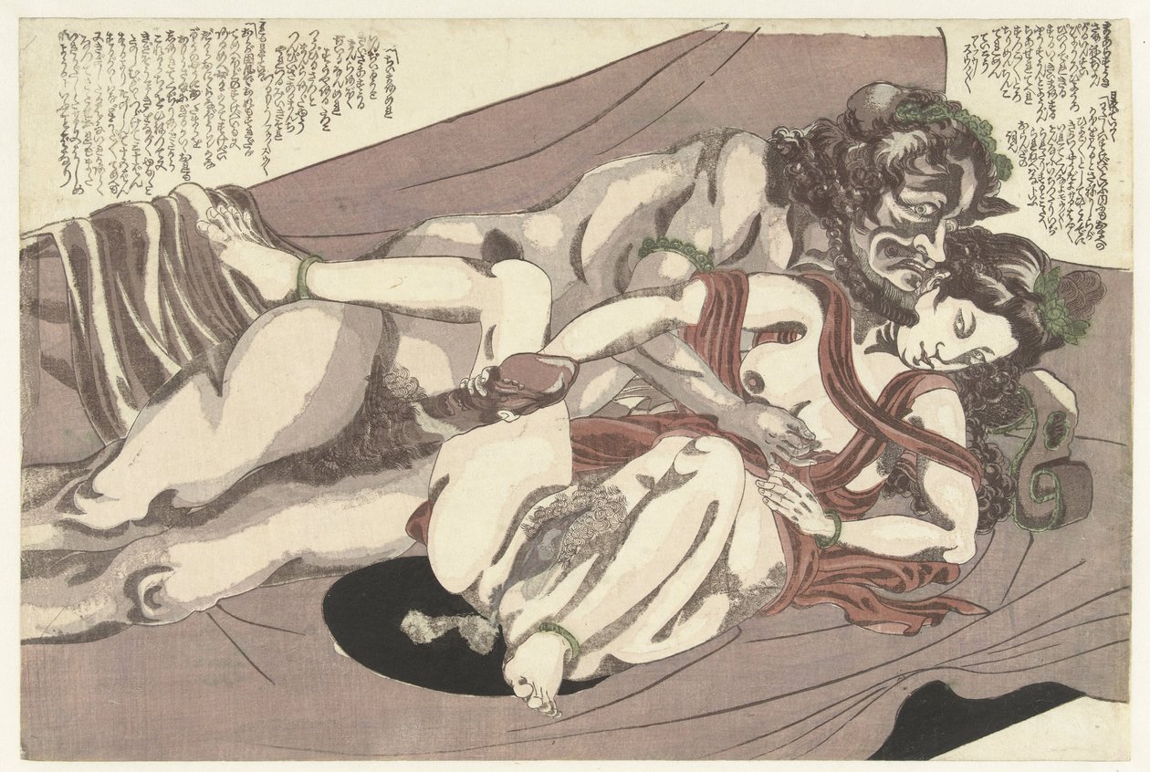 Satyr og nymfe elsker Willow storm (serietittel) Yanagi no arashi (serietittel) av Yanagawa Shigenobu (I) (attributed to)