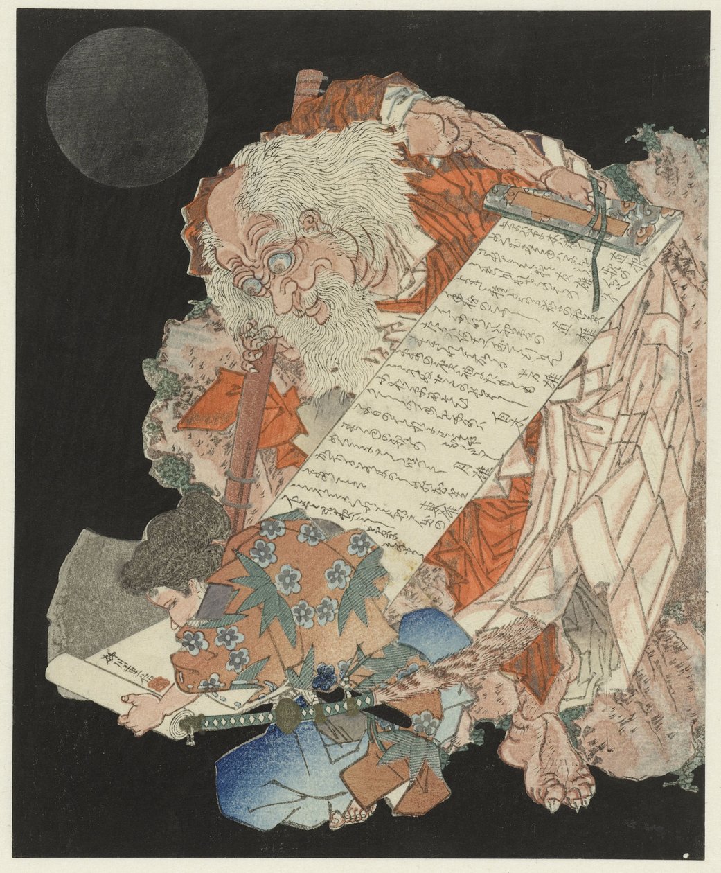 Ung gutt som leser en bokrull holdt av en gammel mann av Yanagawa Shigenobu (II)