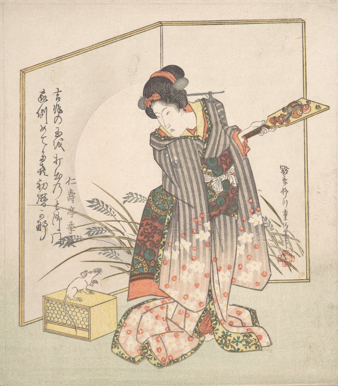 Nyttårskort for rotteår, 1828. av Yanagawa Shigenobu