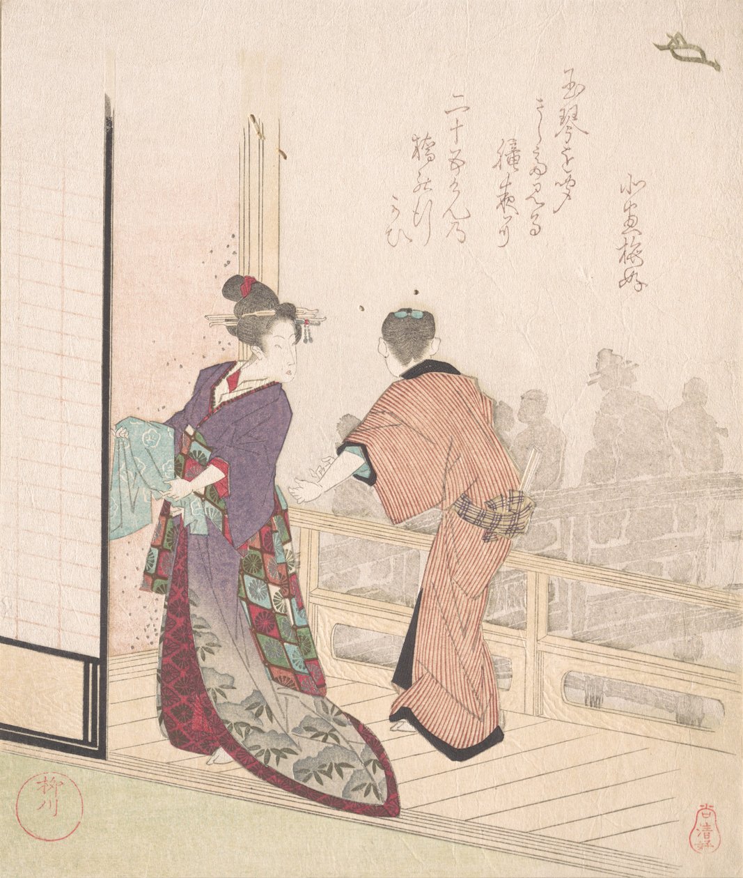 Scene på verandaen til et tehus, 1700-1900-tallet. av Yanagawa Shigenobu