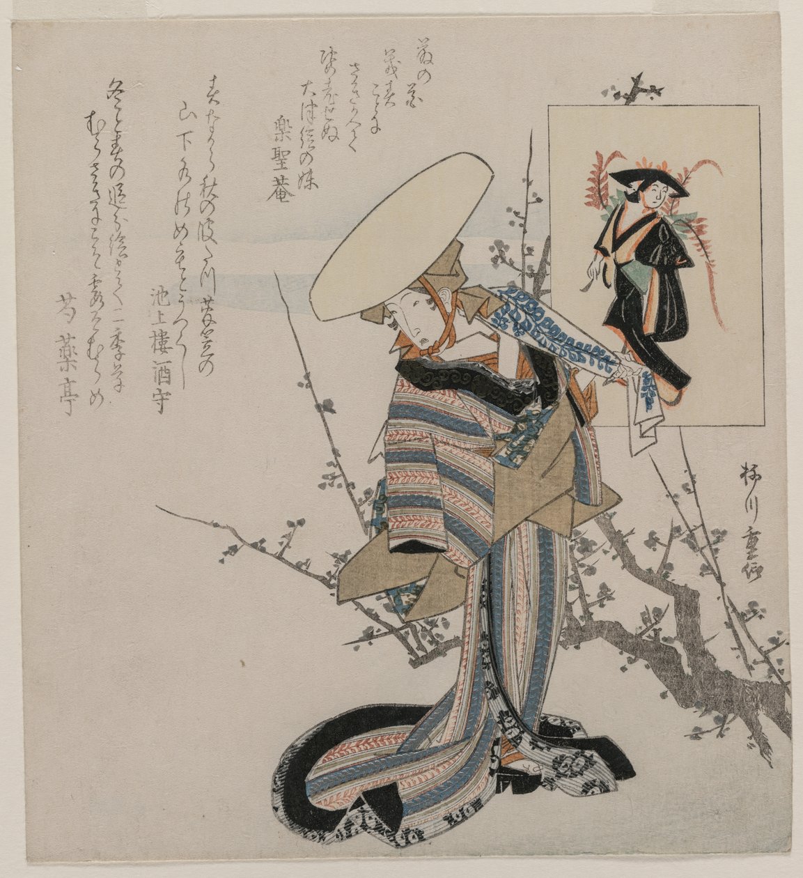 Kvinne ved et plommetre matchet med Wisteria Maiden (fra en serie kvinner sammenlignet med figurer fra Otsu-malerier) av Yanagawa Shigenobu