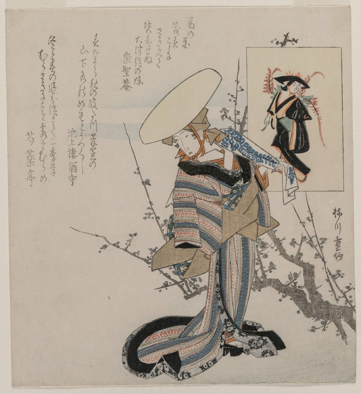 Kvinne ved et plommetre matchet med Wisteria Maiden..., ca. tidlig på 1830-tallet. av Yanagawa Shigenobu