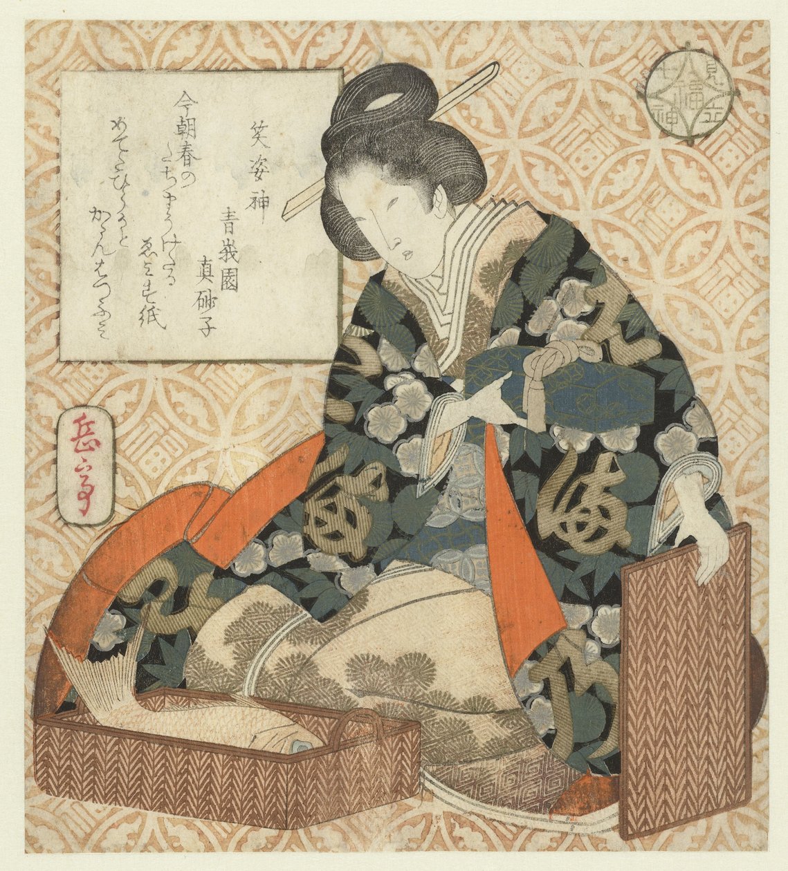 Guden Ebisu Ebisu (tittel på objekt) A Parody of the Seven Gods of Luck (serietittel) Mitate shichifukujin (serietittel på objekt) av Yashima Gakutei