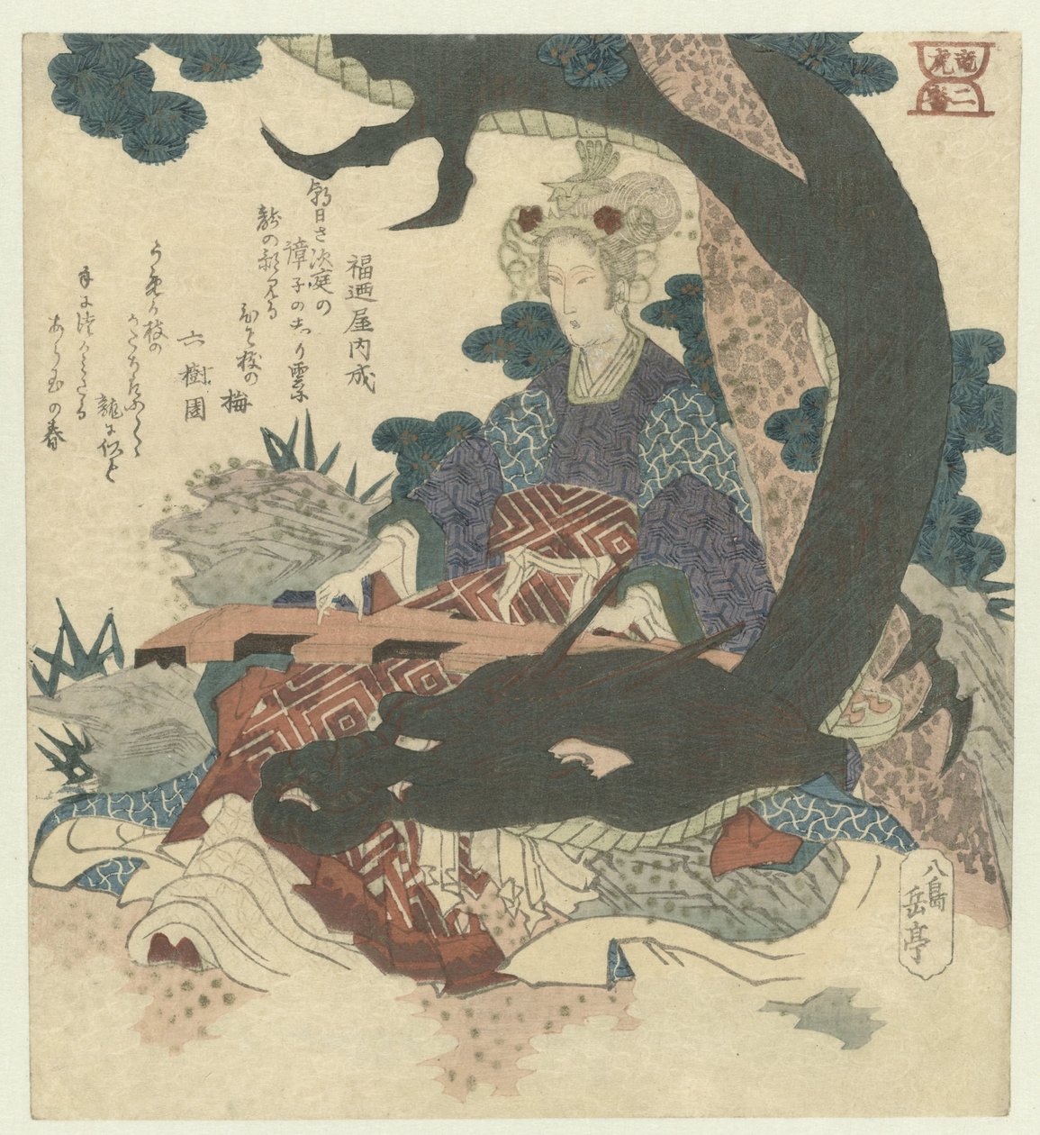 Nummer to: Kinesisk kvinne med drage Niban (tittel på objekt) Dragon and Tiger (serietittel) Ryûko (serietittel på objekt) av Yashima Gakutei