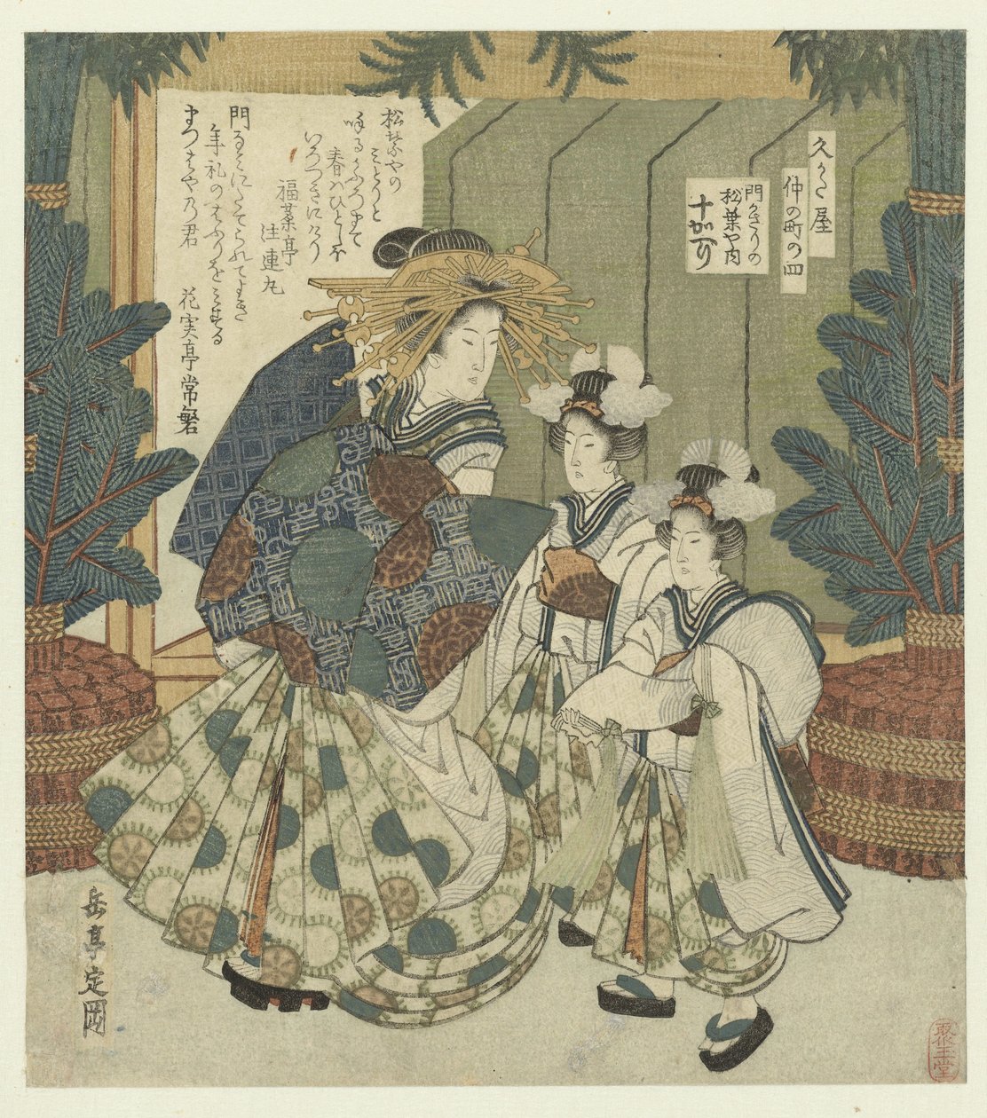 Nummer fire: portdekorasjonene til Togaeri fra Matsubaya Yon - Kadokazara no Matsubaya uchi Togaeri Nakanochô for Hisakataya Poetry Society (serietittel) Hisakataya Nakanochô (serietittel på objekt) av Yashima Gakutei