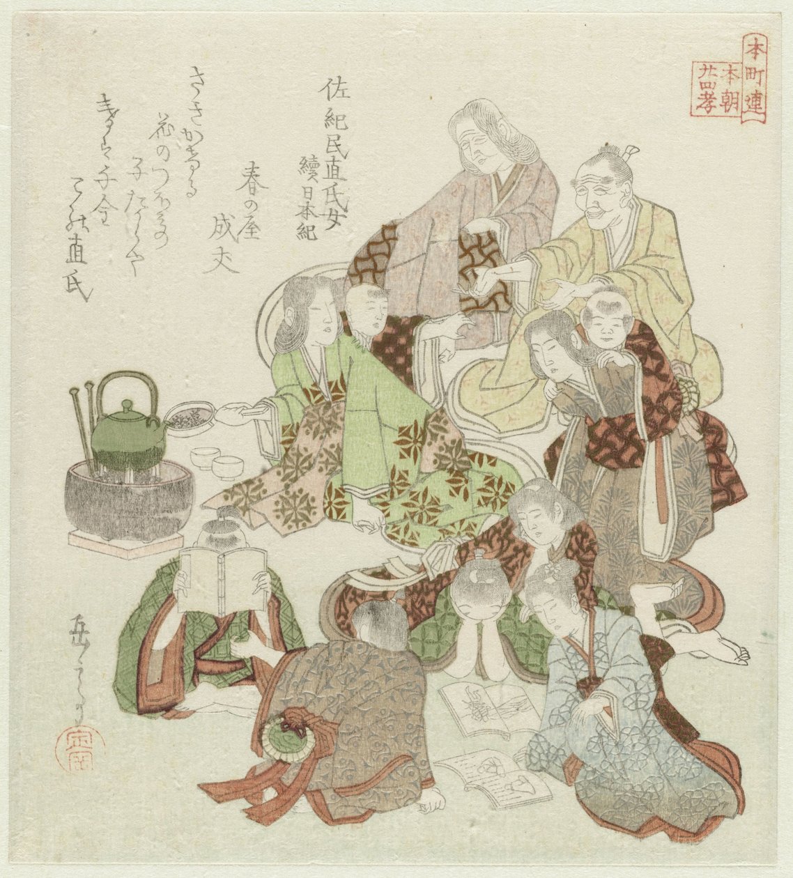Tjuefire japanske eksempler på barnslig fromhet for Honchôren (serietittel) av Yashima Gakutei