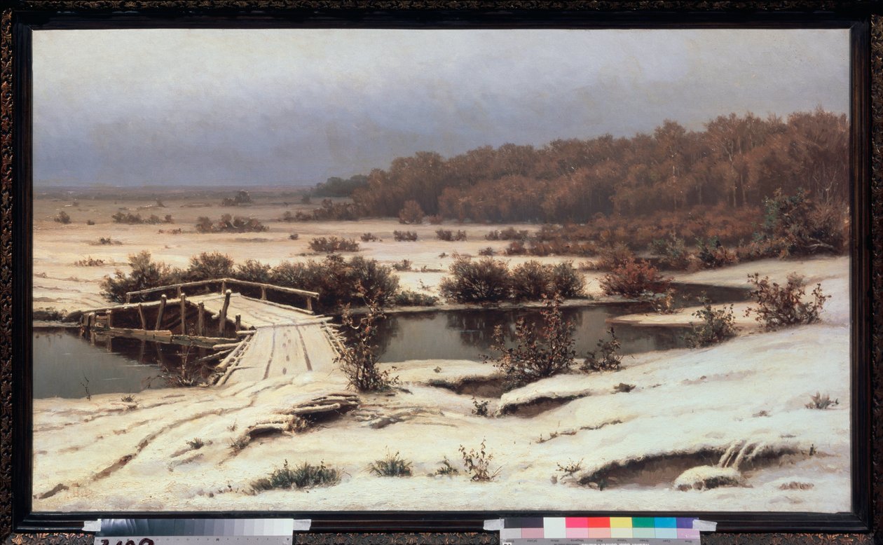 Tidlig snø - Maleri av Yefim Yefimovich Volkov (1844-1920), olje på lerret av Yefim Yefimovich Volkov
