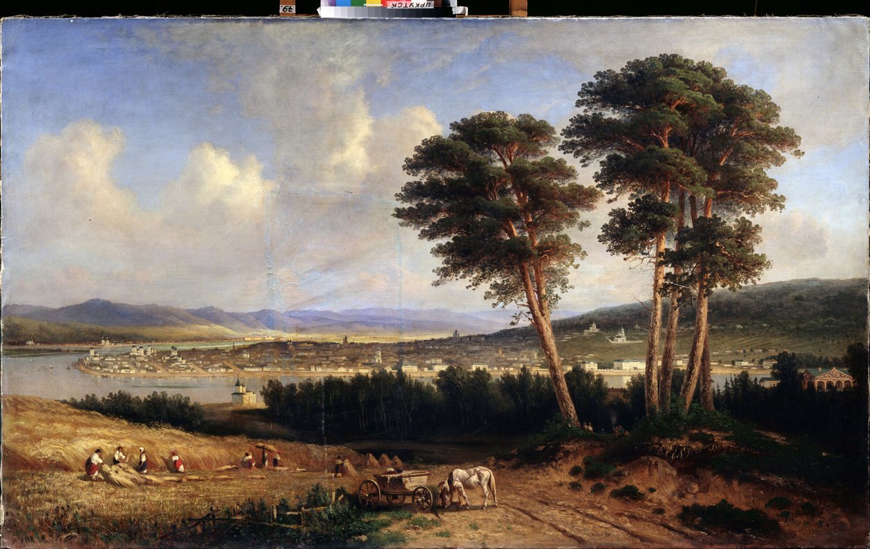 Utsikt over Irkutsk (Sibir, Russland). (Utsikt over Irkutsk). Maleri av Yegor Yegorovich Meier (1822-1867), olje på lerret av Yegor Yegorovich Meier