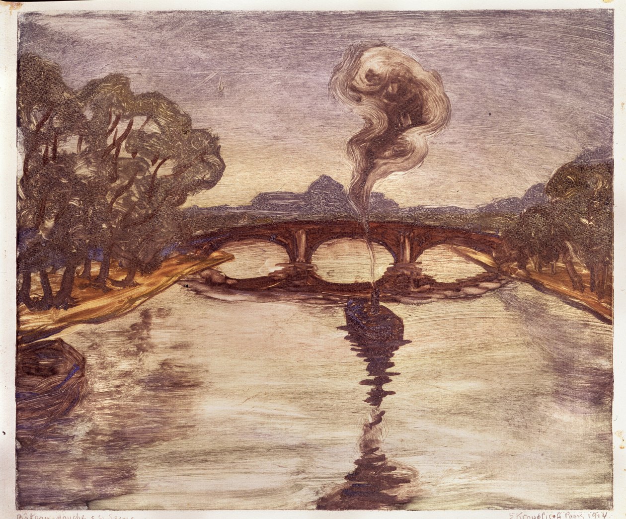En båt på Seinen, 1914 av Yelisaveta Sergeyevna Kruglikova