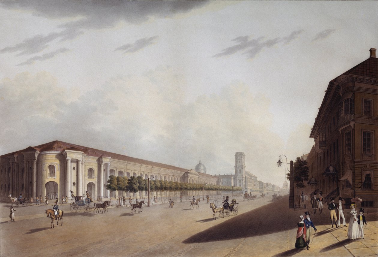 The Great Gostiny Dvor Merchant Yard i St Petersburg, 1820-årene av Yermolai Ivanovich Yesakov