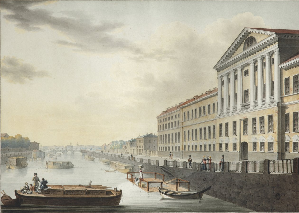Utsikt over Fontanka-elven fra Izmailovsky-broen, 1820-1823 av Yermolai Ivanovich Yesakov