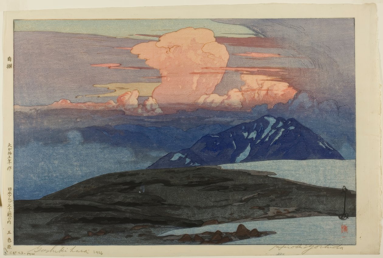 Goshiki-fjellene (Goshikihara), fra serien "Twelve Scenes of Japanese Alps (Nihon arupusu junidai no uchi)" av Yoshida Hiroshi