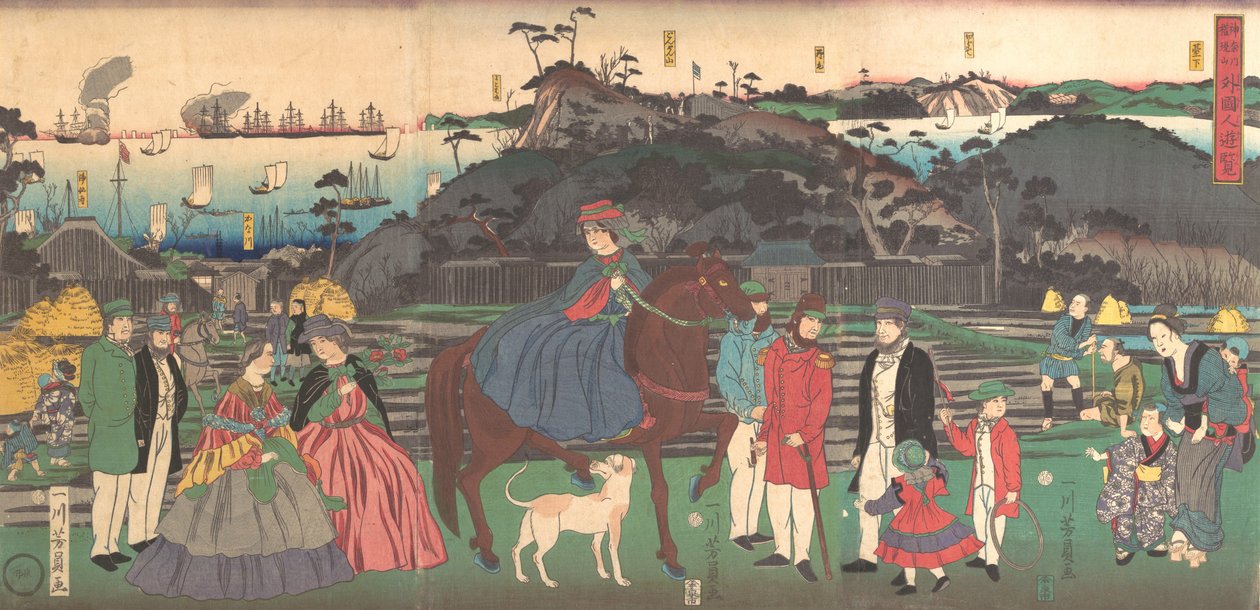 Utlendinger som besøker det berømte stedet Gongen-fjellet i Kanagawa, 2. måned, 1861. av Yoshikazu