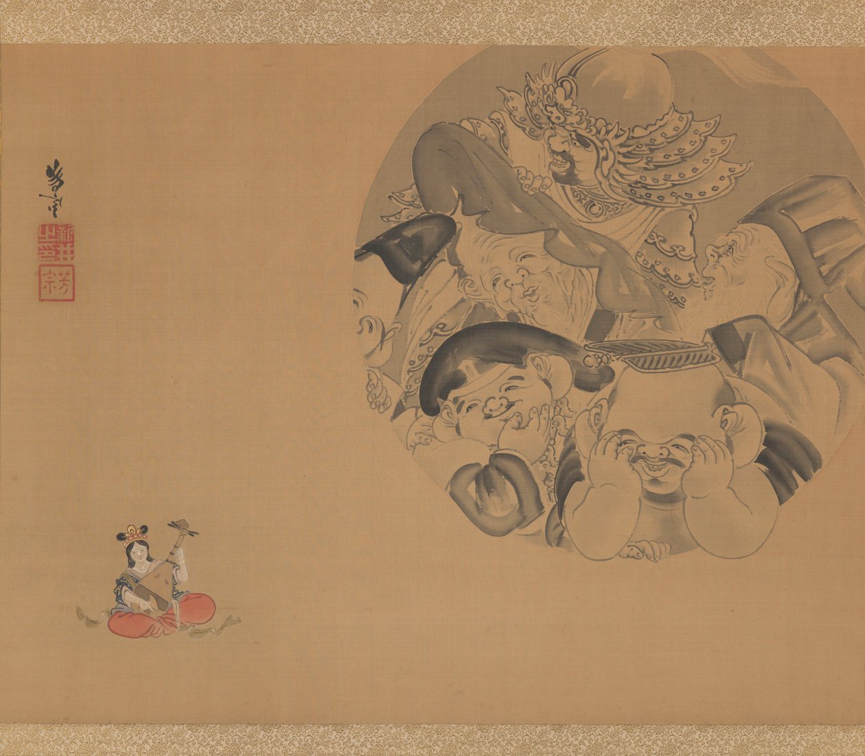 Seven Gods of Fortune (blekk og farger på silke) av Yoshimune Arai