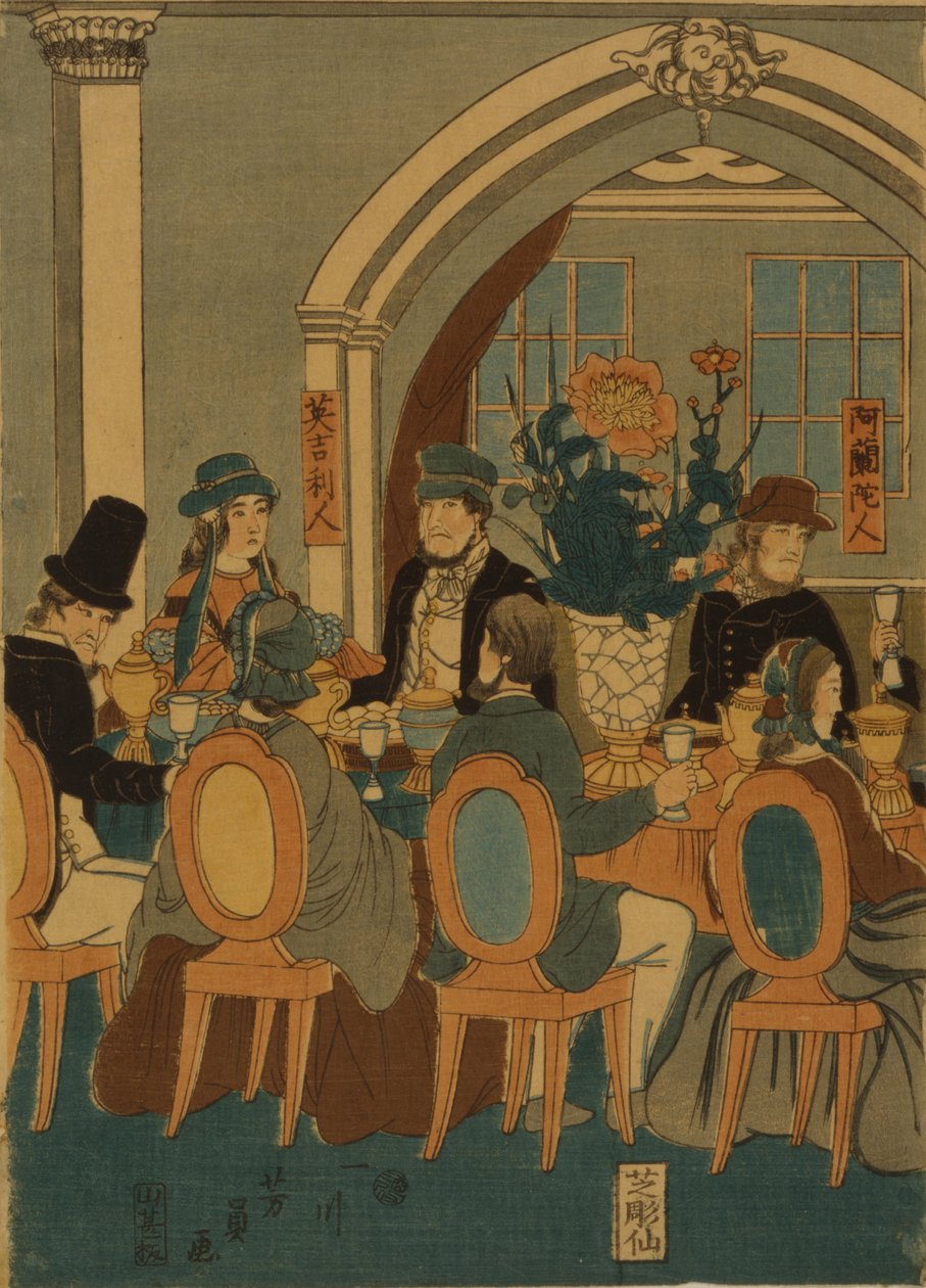 Bankett von fünf Nationen Yokohama Club, 1861 von Yoshitomi Utagawa