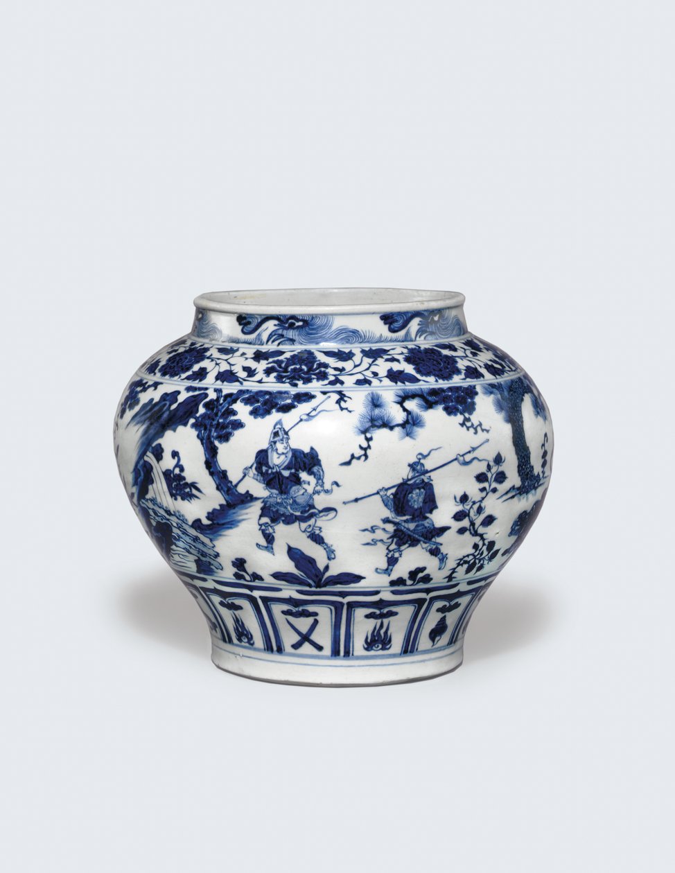 En usedvanlig sjelden og viktig blå og hvit krukke, Guan av Yuan Dynasty Chinese School
