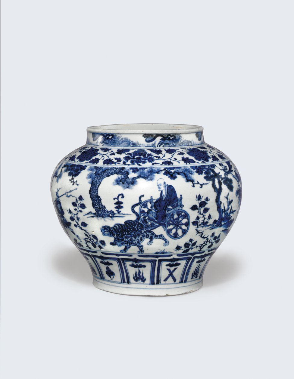 En usedvanlig sjelden og viktig blå og hvit krukke, Guan av Yuan Dynasty Chinese School