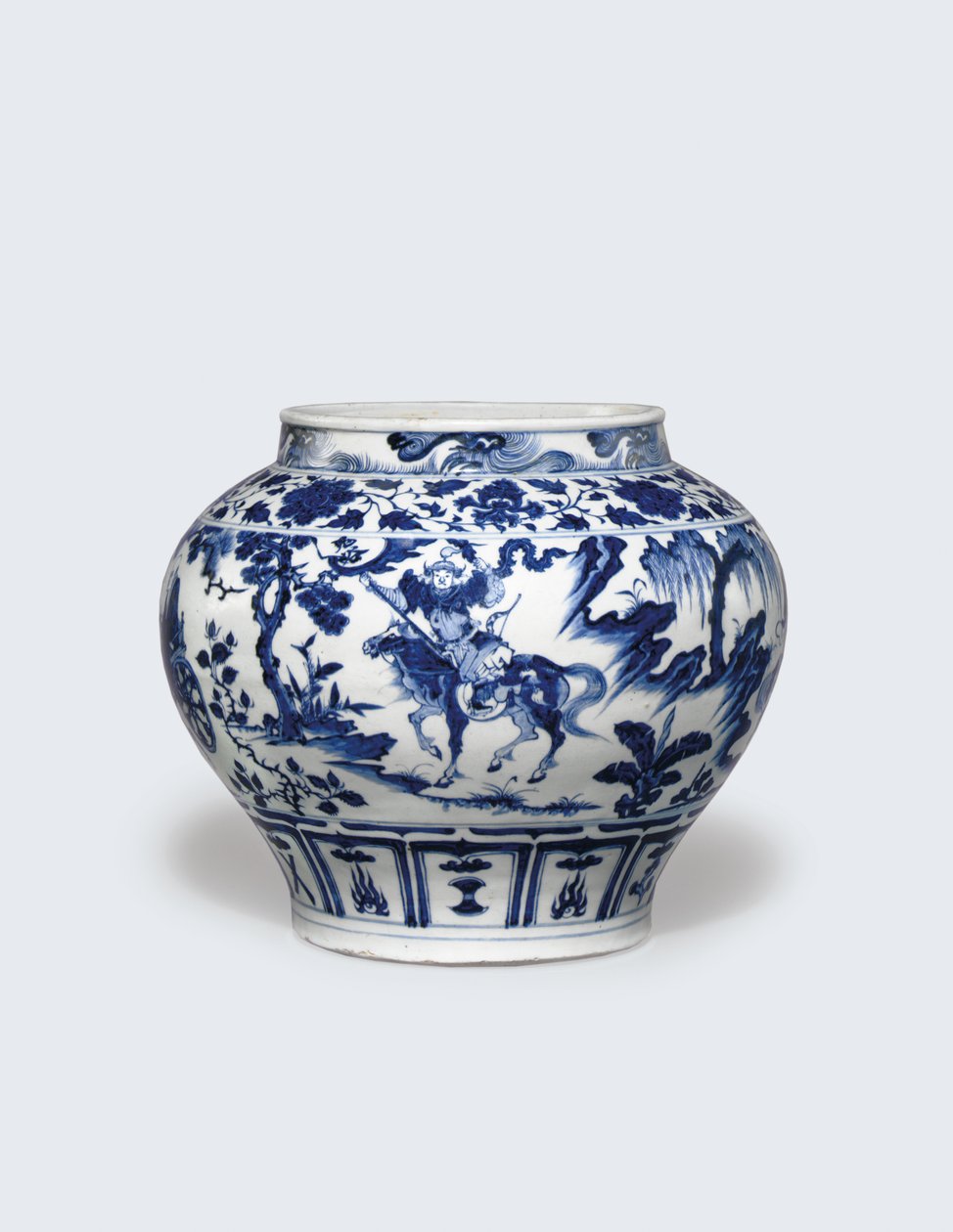 En usedvanlig sjelden og viktig blå og hvit krukke, Guan av Yuan Dynasty Chinese School