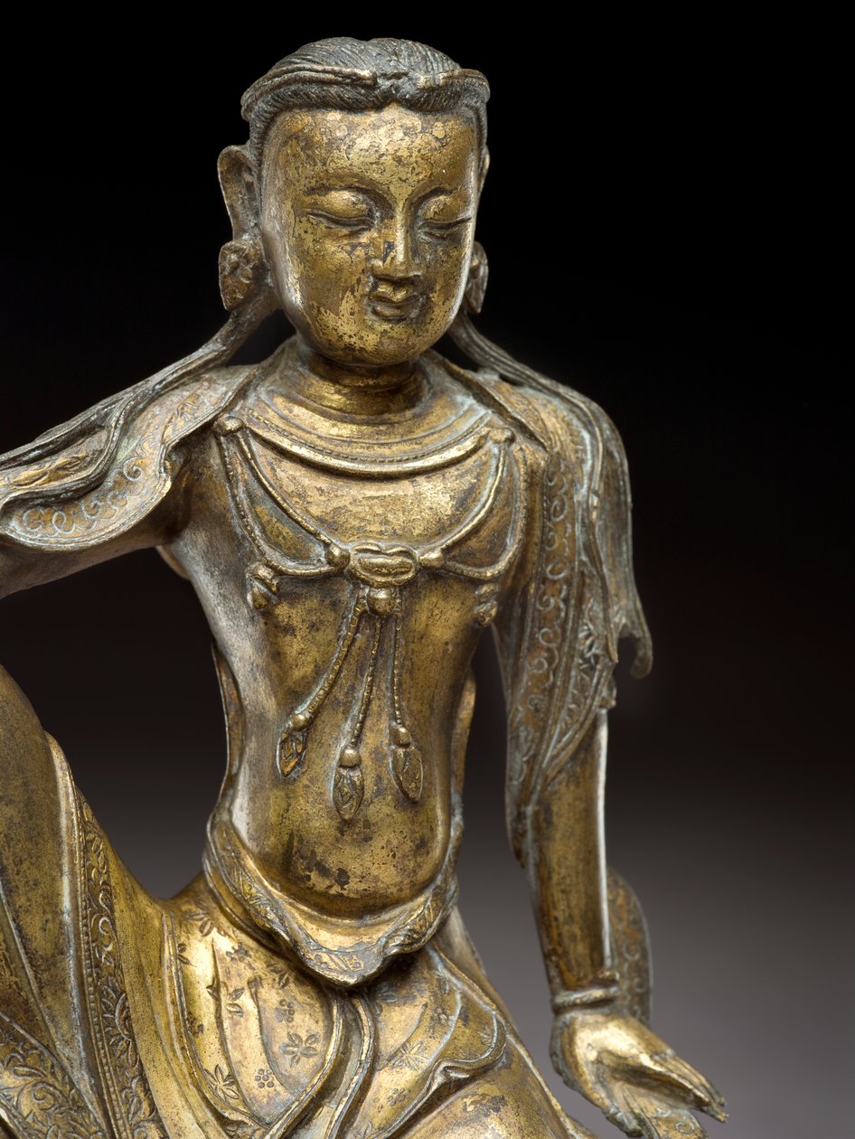 Bodhisattva Avalokitesvara, Yuan-dynastiet (forgylt bronse) (detalj av 119005) av Yuan Dynasty Chinese School