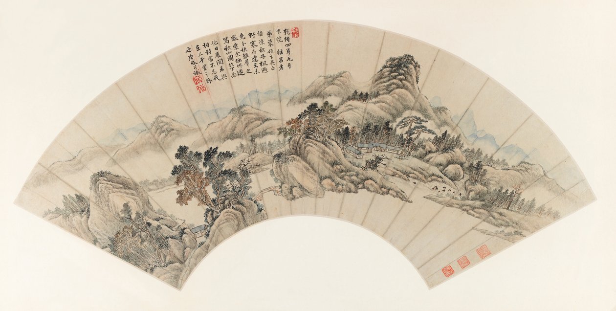 Autumn Mountains for Jichang (Chi-ch-ang), 1739 (blekk og farge på papir) av Yudong Tang Dai