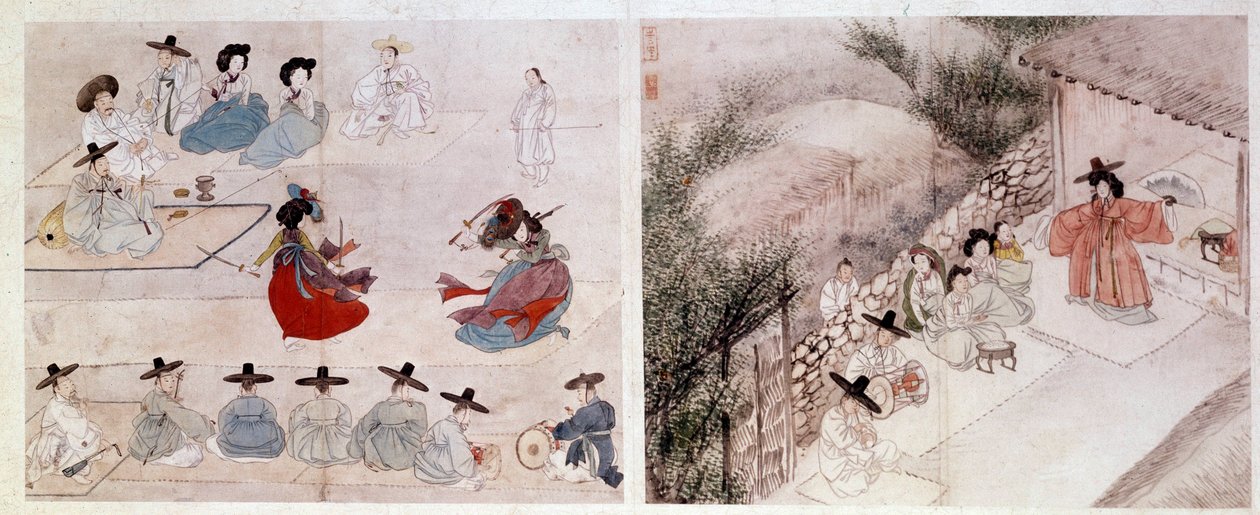 Art coreen: kvinnekampscene i dagliglivet. Trykk av Sin Yun Bok (eller Hyewon gjorde i 1758). 1700- eller 1800-tallet. Hyung Pil Chun-kolleksjonen av Yun bok Sin